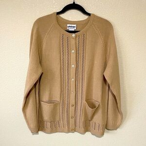 Vintage Knit Cardigan Sweater 1X Camel Brown Grannycore Minimalist Closet Staple